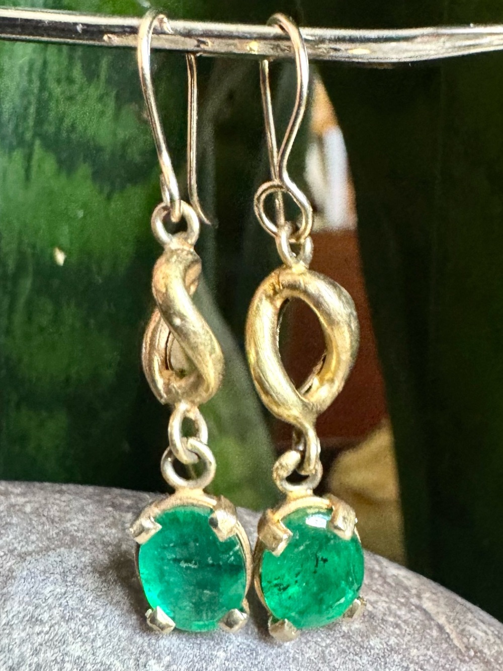 12-14k Natural Emerald Drop Earrings